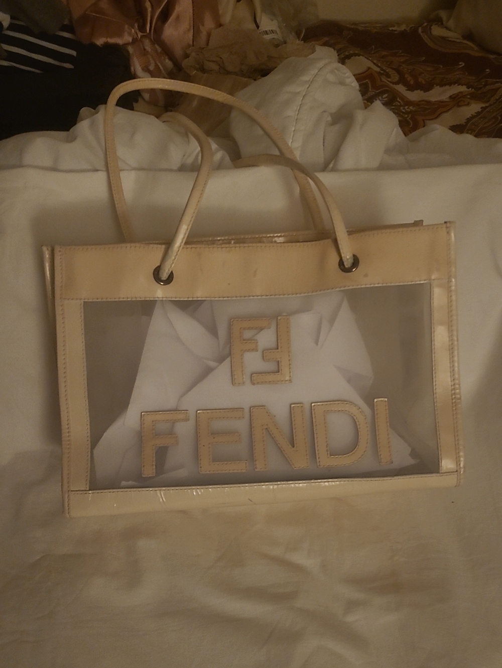 Fendi Cream Clear Logo Tote Bag